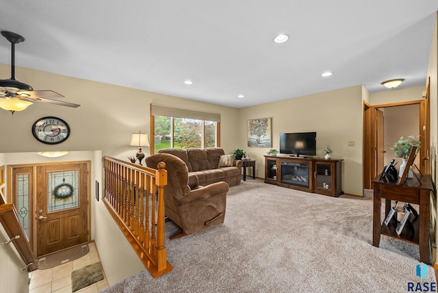 4401 E 28th St, Sioux Falls, SD 57103 - living area with ceiling fan, light colored carpet, and recessed lighting
