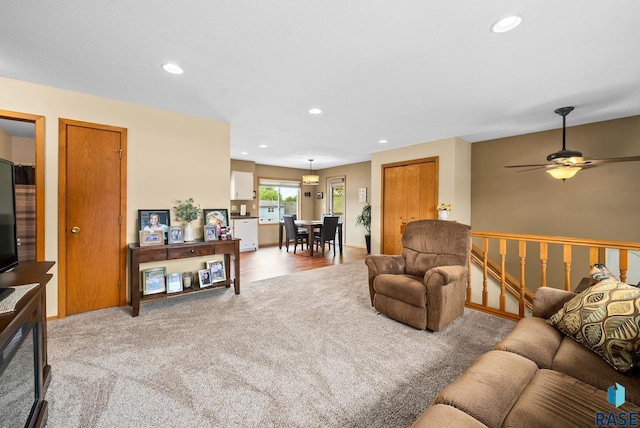 4401 E 28th St, Sioux Falls, SD 57103 - living room featuring carpet, recessed lighting, and a ceiling fan