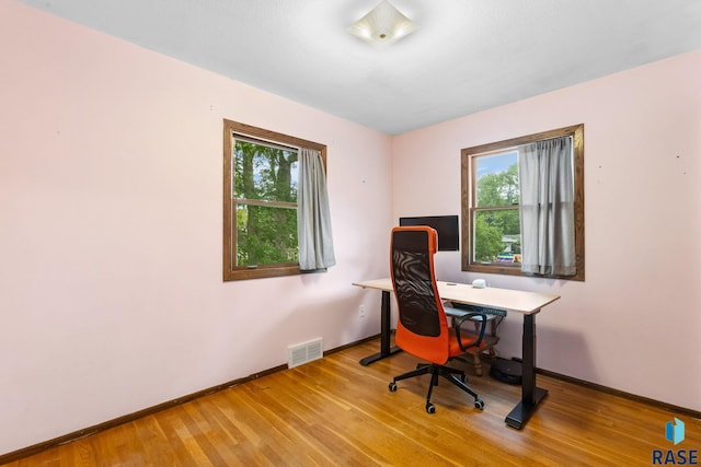 4804 W 39th St, Sioux Falls, SD 57106 - home office featuring baseboards, plenty of natural light, and wood finished floors