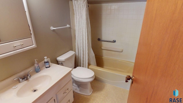 1024 Orchard Dr, Brookings, SD 57006 - bathroom featuring toilet, vanity, shower / bath combo, and tile patterned floors