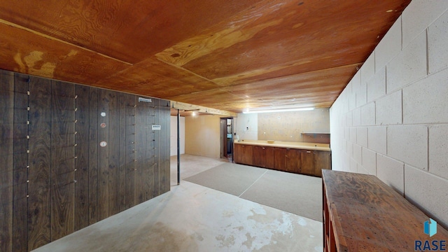 1024 Orchard Dr, Brookings, SD 57006 - finished basement with concrete block wall and wooden ceiling