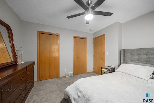800 N Poplar Ave, Tea, SD 57064 - bedroom with light colored carpet, multiple closets, baseboards, and a ceiling fan