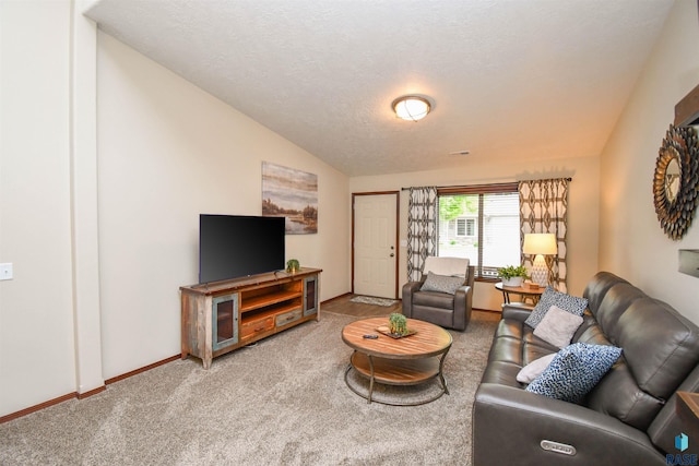 5411 S Ledgestone Pl, Sioux Falls, SD 57108 - living area featuring carpet floors, baseboards, vaulted ceiling, and a textured ceiling