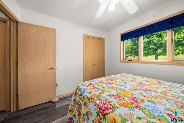 200 Best Point Dr, Madison, SD 57042 - bedroom featuring dark wood finished floors, a closet, ceiling fan, and baseboards