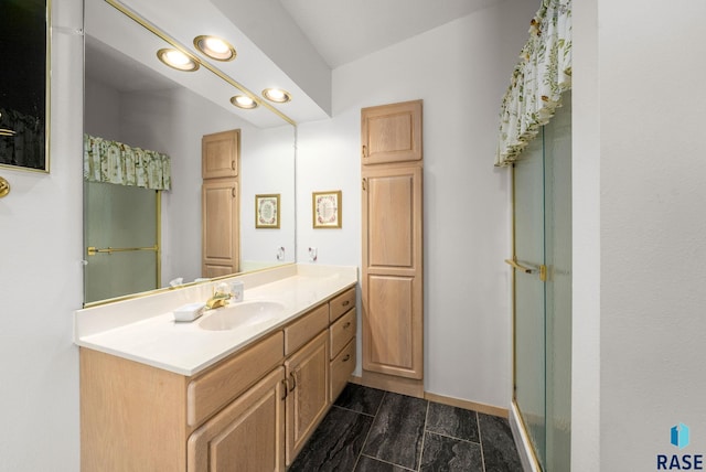 200 Best Point Dr, Madison, SD 57042 - bathroom with vanity, recessed lighting, and a shower