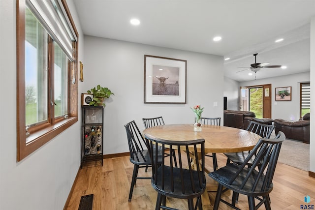 26646 461st Ave, Hartford, SD 57033 - dining area with recessed lighting, light wood finished floors, ceiling fan, and baseboards