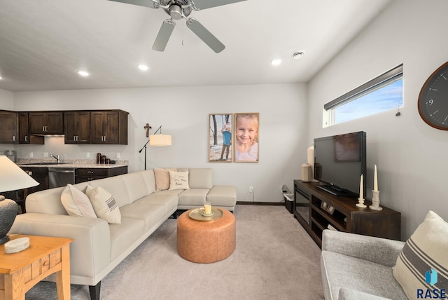 9054 W Ark Pl, Sioux Falls, SD 57106 - living room featuring carpet flooring, ceiling fan, recessed lighting, and baseboards