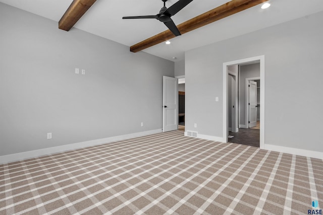 7324 E Twin Pines Ct, Sioux Falls, SD 57110 - unfurnished bedroom with beamed ceiling, carpet, recessed lighting, baseboards, and a ceiling fan