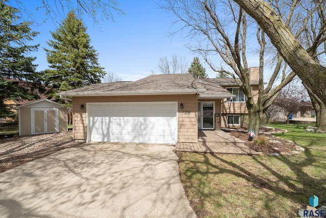 1304 N Tahoe Trl, Sioux Falls, SD 57110 - tri-level home featuring a chimney, a garage, driveway, and a front yard