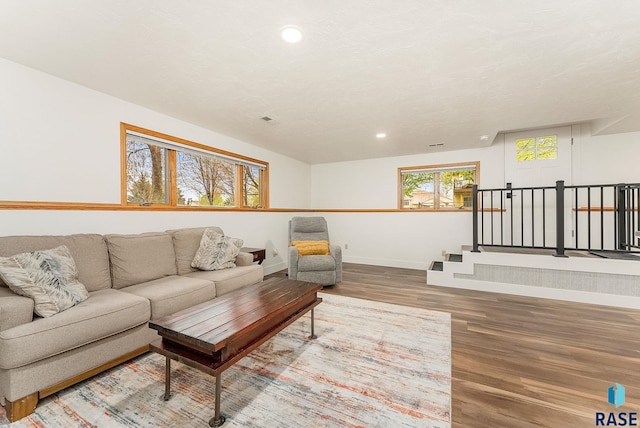 4315 S Cathedral Ave, Sioux Falls, SD 57103 - living room featuring wood finished floors, recessed lighting, and stairway