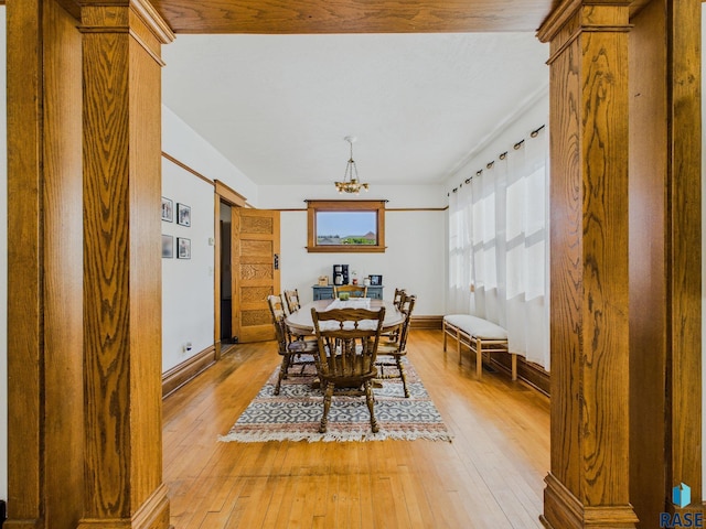 318 W 19th St, Sioux Falls, SD 57105 - dining space featuring light wood-style floors, a chandelier, and baseboards