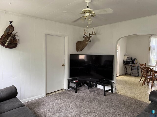 208 E Washington St, Marion, SD 57043 - living room with arched walkways and ceiling fan