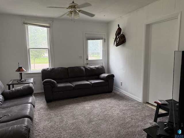 208 E Washington St, Marion, SD 57043 - living area with a ceiling fan, carpet, and baseboards
