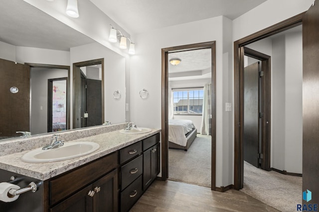 2554 E Meadowside Pl, Sioux Falls, SD 57108 - ensuite bathroom featuring double vanity, wood finished floors, and baseboards