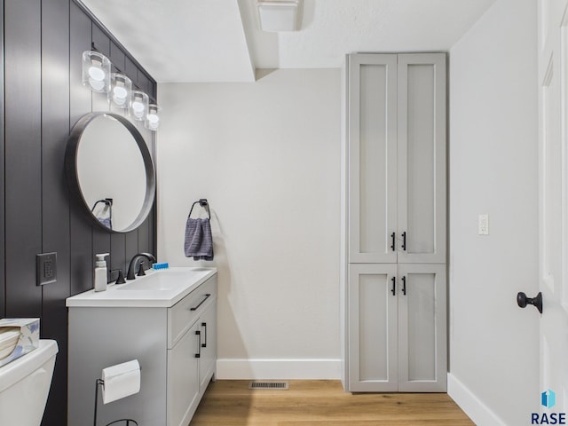 577 60th Ave, Beaver Creek, MN 56116 - bathroom with toilet, vanity, wood finished floors, and baseboards