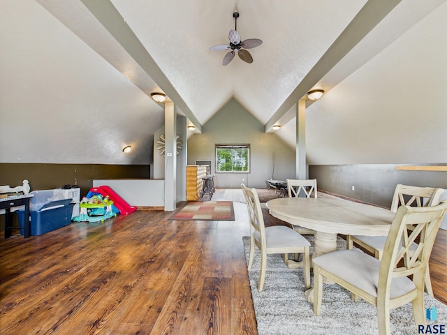 577 60th Ave, Beaver Creek, MN 56116 - dining area featuring wood finished floors, lofted ceiling, and ceiling fan