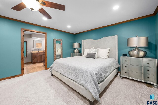 1325 W Whitechurch Ln, Sioux Falls, SD 57108 - bedroom featuring recessed lighting, carpet flooring, ornamental molding, baseboards, and connected bathroom