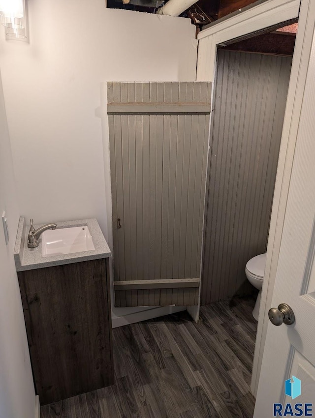 302 E 19th St, Sioux Falls, SD 57105 - bathroom featuring toilet, vanity, and wood finished floors