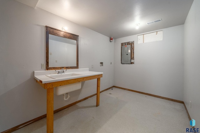 1422 E 17th St, Sioux Falls, SD 57104 - bathroom with a sink, electric panel, and baseboards