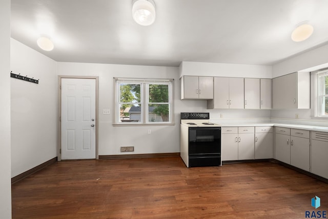1422 E 17th St, Sioux Falls, SD 57104 - kitchen featuring range with electric cooktop, plenty of natural light, light countertops, and dark wood-style floors