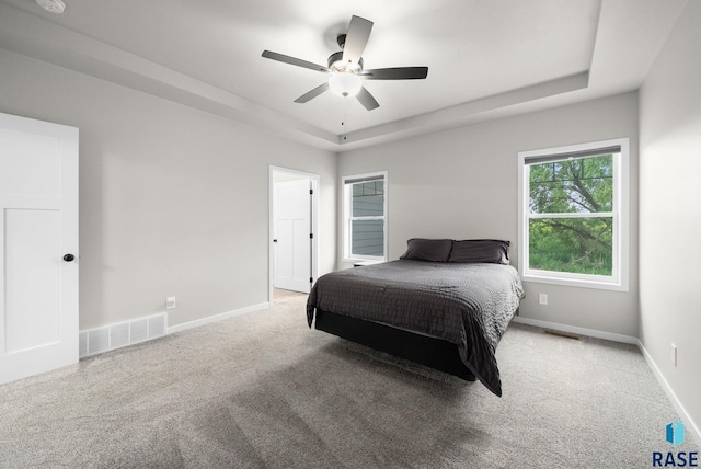 9001 W Rathburn St, Sioux Falls, SD 57103 - carpeted bedroom featuring a raised ceiling, baseboards, and a ceiling fan