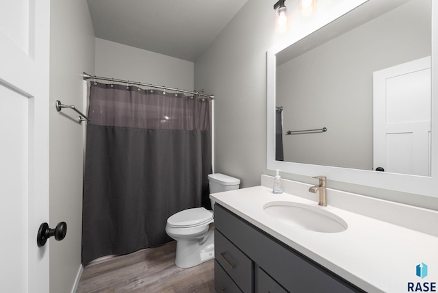 9001 W Rathburn St, Sioux Falls, SD 57103 - bathroom with wood finished floors, vanity, toilet, and curtained shower