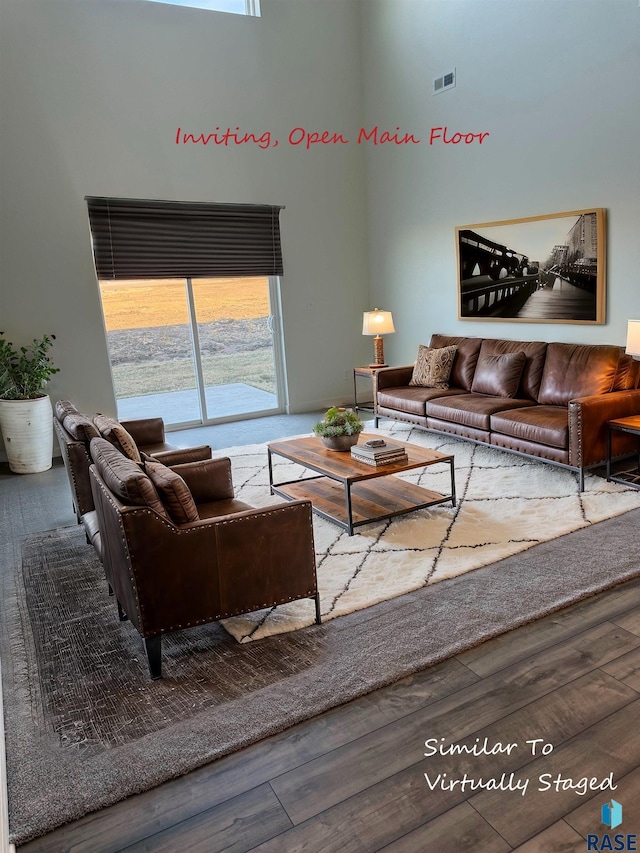 6205 S Hunt Pl, Sioux Falls, SD 57106 - living room featuring a high ceiling and wood finished floors
