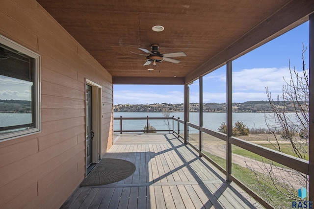 26017 Hideaway Pl, Canistota, SD 57012 - wooden terrace featuring a water view and ceiling fan
