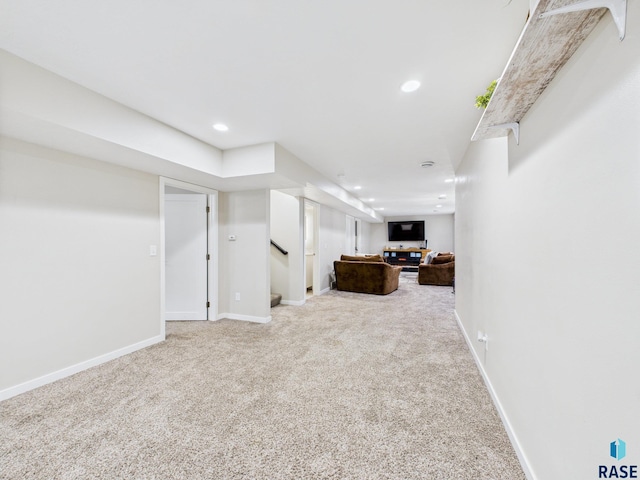 204 W Mountain Ash St, Brandon, SD 57005 - unfurnished living room with carpet, stairs, and recessed lighting