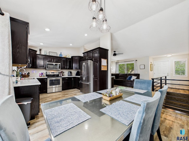 204 W Mountain Ash St, Brandon, SD 57005 - dining area with light wood-style flooring, recessed lighting, and a ceiling fan