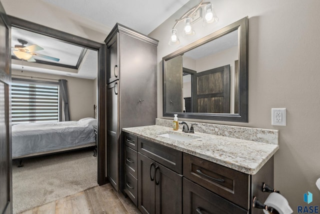 217 E Antioch St, Tea, SD 57064 - bathroom with wood finished floors, vanity, a ceiling fan, and connected bathroom