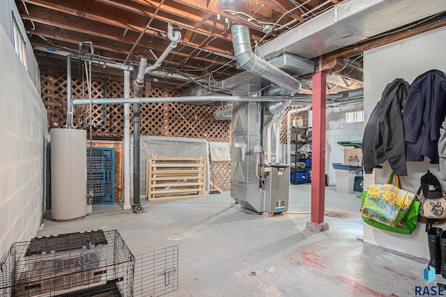 229 N Trapp Ave, Sioux Falls, SD 57104 - unfinished below grade area with gas water heater, concrete block wall, and heating unit