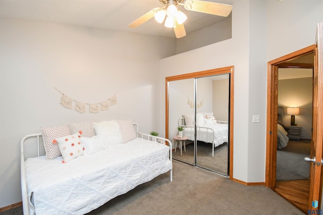6312 S Heatherridge Ave, Sioux Falls, SD 57108 - carpeted bedroom featuring a closet, ceiling fan, and a towering ceiling