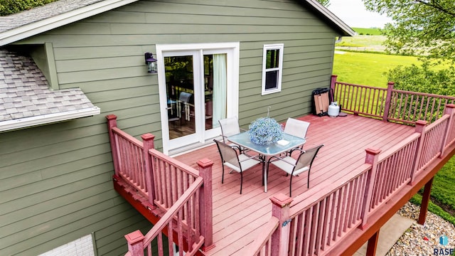 26481 487th Ave, Valley Springs, SD 57068 - deck featuring outdoor dining space, stairway, and french doors