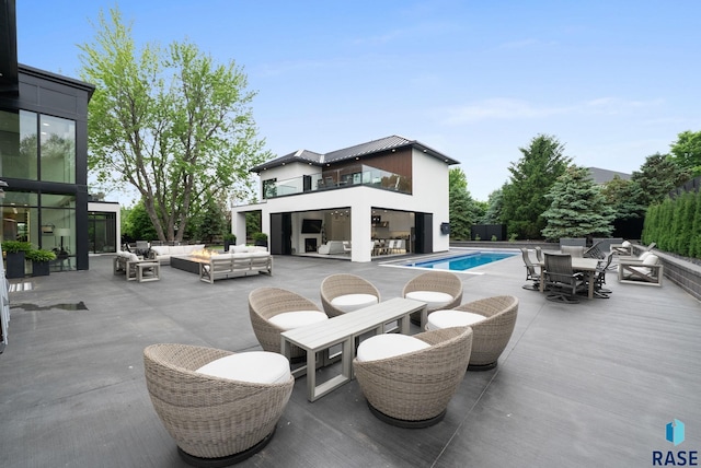 8009 Windswept Cir, Sioux Falls, SD 57108 - patio / terrace with outdoor lounge area, outdoor dining area, an outdoor pool, and a patio area