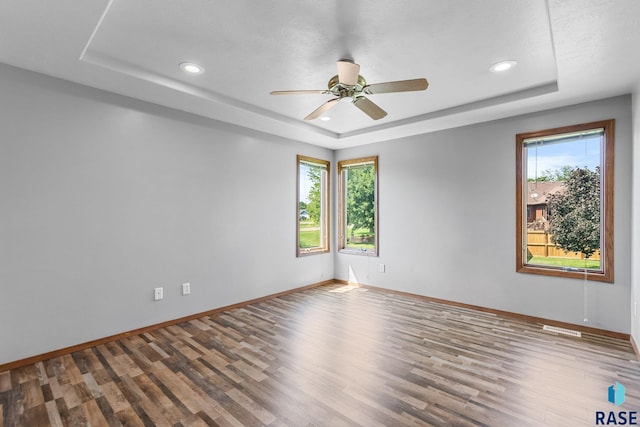 908 W 4th Ave, Lennox, SD 57039 - spare room featuring a raised ceiling, wood finished floors, ceiling fan, and recessed lighting