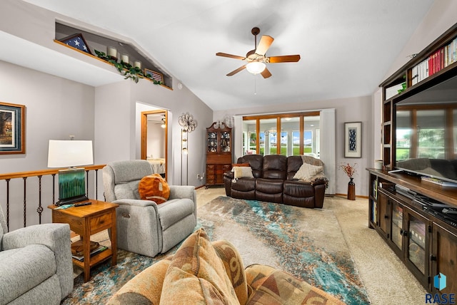 1905 S Wheatland Ct, Sioux Falls, SD 57106 - living area with vaulted ceiling, carpet, and a ceiling fan