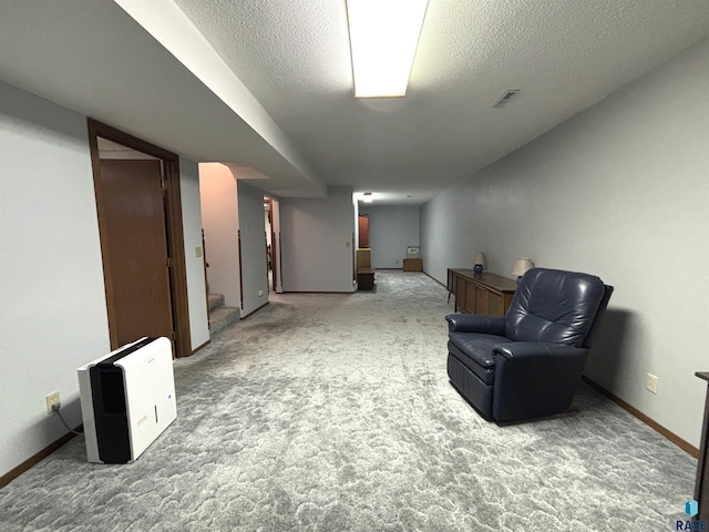 421 E 2nd St, Miller, SD 57362 - sitting room featuring carpet, stairs, and a textured ceiling