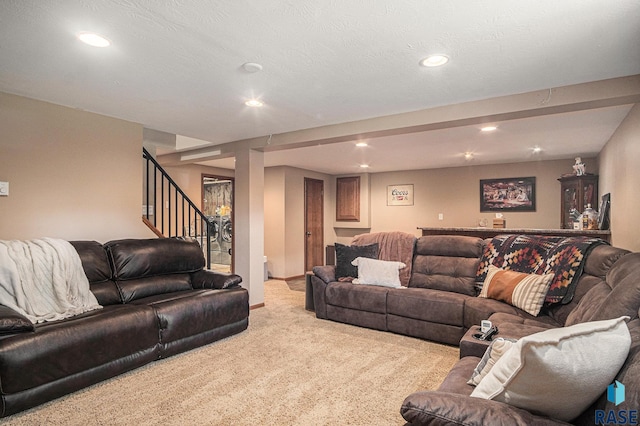 300 W 3rd St, Tea, SD 57064 - carpeted living area with recessed lighting and stairs
