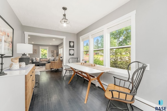 2109 W 37th St, Sioux Falls, SD 57105 - dining space featuring dark wood-type flooring, baseboard heating, and recessed lighting