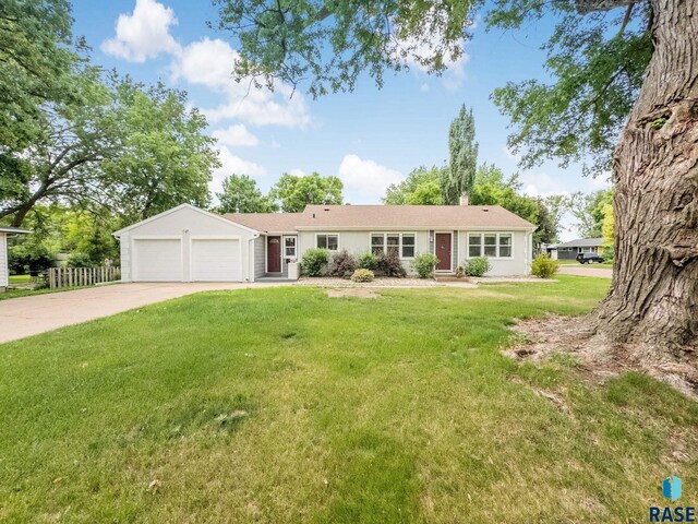 2109 W 37th St, Sioux Falls, SD 57105 - ranch-style home with a garage, concrete driveway, and a chimney