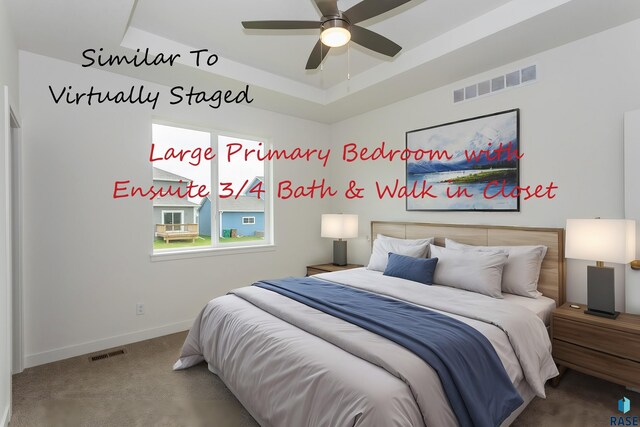 333 S Willow Spring Dr, Sioux Falls, SD 57110 - bedroom with a tray ceiling, carpet floors, and ceiling fan