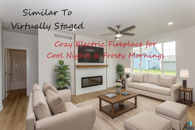 333 S Willow Spring Dr, Sioux Falls, SD 57110 - living room with ceiling fan, wood finished floors, recessed lighting, and a fireplace