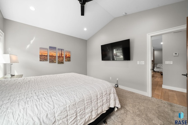 920 S Torrey Pine Ln, Sioux Falls, SD 57110 - carpeted bedroom with lofted ceiling, recessed lighting, and a ceiling fan
