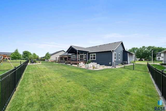 920 S Torrey Pine Ln, Sioux Falls, SD 57110 - rear view of house with a patio, a fenced backyard, and an outdoor hangout area