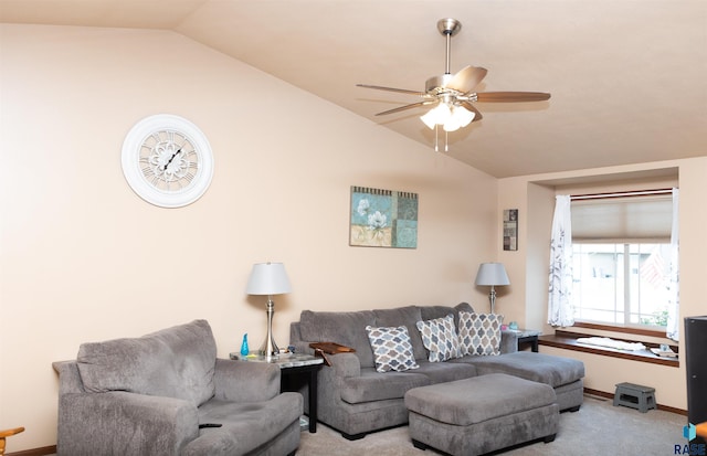 6707 S Witzke Ave, Sioux Falls, SD 57108 - living area featuring vaulted ceiling, ceiling fan, and carpet flooring