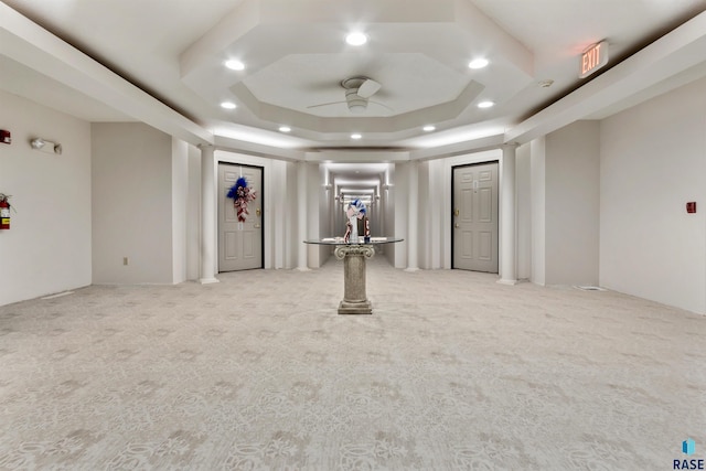 4220 S Minnesota Ave Unit 206, Sioux Falls, SD 57105 - empty room featuring a ceiling fan, carpet flooring, recessed lighting, decorative columns, and a raised ceiling