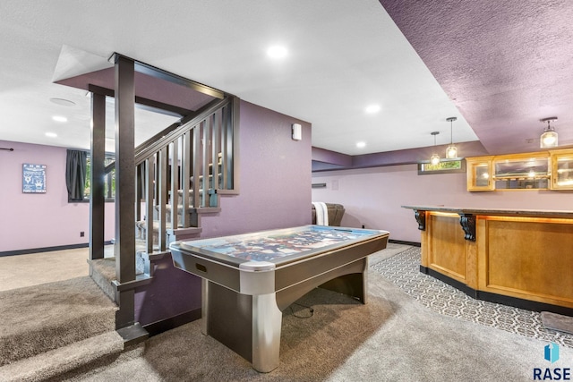4513 S Southridge Dr, Sioux Falls, SD 57105 - game room featuring carpet, a dry bar, recessed lighting, and a textured ceiling