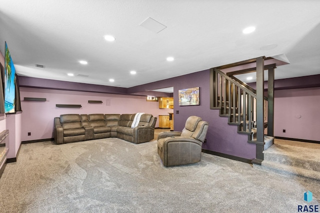 4513 S Southridge Dr, Sioux Falls, SD 57105 - living area featuring carpet floors, stairway, and recessed lighting