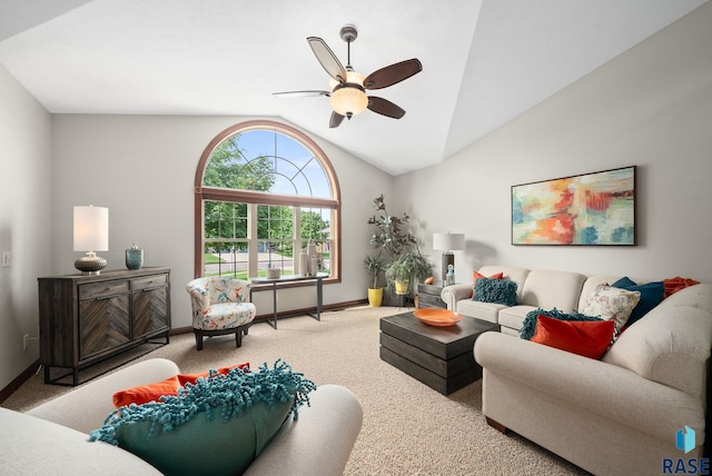 4400 E Aster Cir, Sioux Falls, SD 57103 - carpeted living room with a ceiling fan and lofted ceiling